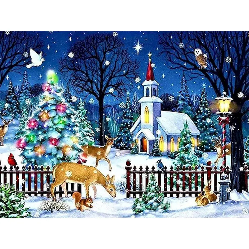 Christmas Diamond Painting Kit with Frame, Scenic Art for Adults
