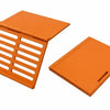 Orange foldable mahjong card holder with a non-slip stand and slotted design