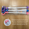 A clear plastic pull-back water gun set with purple, blue, and pink handles packaged in a plastic bag.