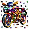 A detailed illustration of an orange and black motorcycle, the Elephant Home Wooden Jigsaw Puzzle for Kids.