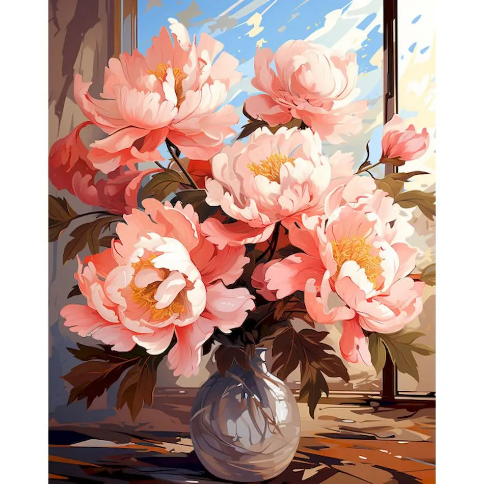 DIY Paint by Numbers Kit | Flowers in Vase | Acrylic Canvas Art with Frame