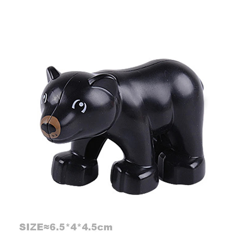 Black plastic zoo animal building blocks set featuring a lion or bear figure.
