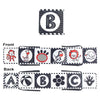 A set of fabric books featuring the letter B and the alphabet A through C with crinkle pages