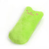 A bright lime green plush toy shaped like a smiling cat for kittens.
