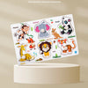 A hand grab board puzzle featuring illustrations of various animals like an elephant, panda, monkey, and tiger.