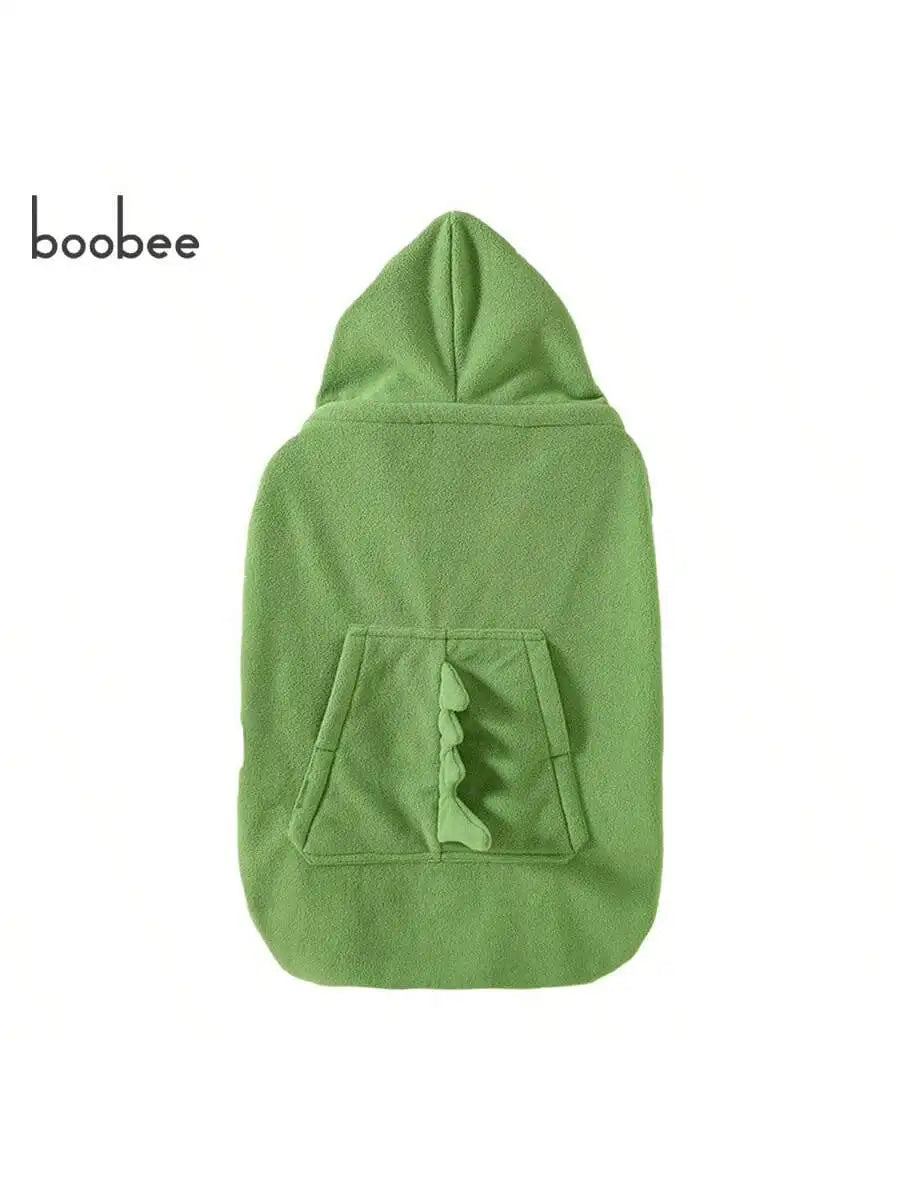 A soft, olive green baby windproof cape blanket with a dinosaur design.