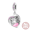 Sterling silver heart charm beads featuring a detailed engraving of two embracing women.