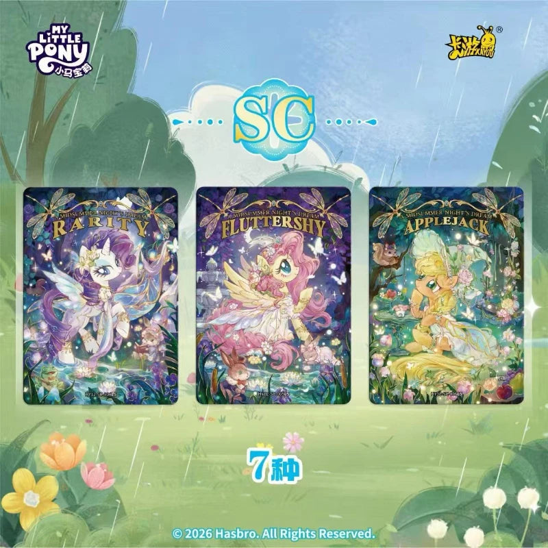 A set of three My Little Pony cards featuring the characters Rarity, Fluttersy, and Applejack.