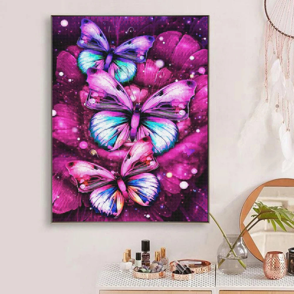 Butterfly & Flower 5D Diamond Painting Kit — Full Drill Round Mosaic Art Set