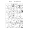 A sheet of 30 pieces of black and white temporary tattoos with various designs for kids and adults.