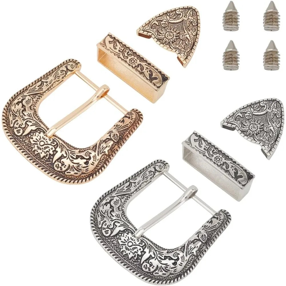 Antique Western Cowboy Belt Buckle Set (2 Pack)