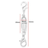 Silver magnetic lobster claw clasps for jewelry making shown with dimension markers