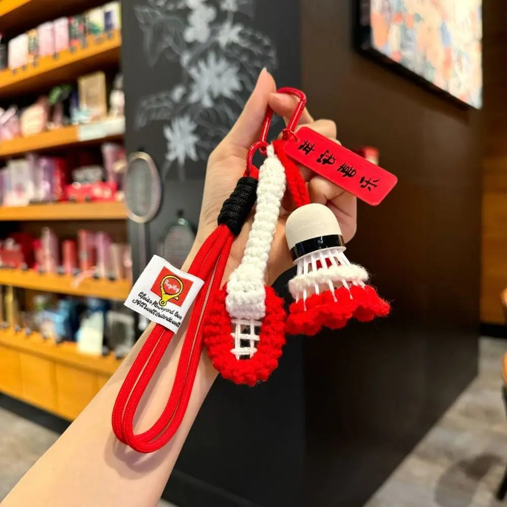 Crochet Badminton Keychain - Cute Knitted Sports Bag Charm