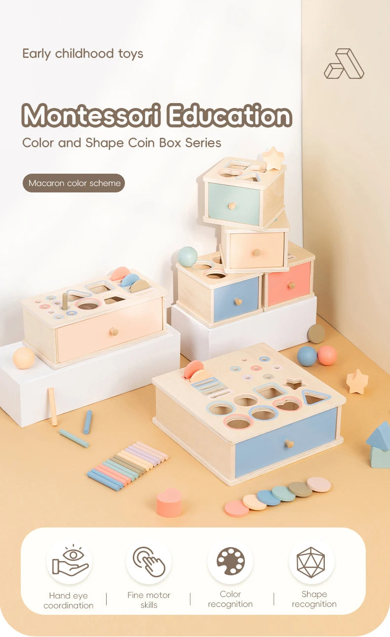 Wooden Montessori Sorting Box with Shape & Color Matching Games