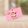 A pink credit card sticker set featuring a Strawberry Shortcake cartoon character with a pink hat and a small pink kitten.