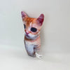 A small, plush cat doll with orange and white fur and large eyes is displayed against a plain white background.