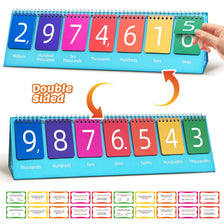 Double-sided flash cards showing 7-digit place value numbers from millions to ones.