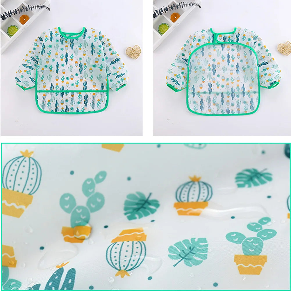 Waterproof Long-Sleeve Baby Bib with Art Smock Design
