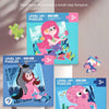 A stack of magnetic jigsaw puzzles featuring animals, fruit, and traffic, designed for early learning.