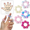 A hand displays various colorful beaded fidget rings for stress relief, including a guide to the best gift.