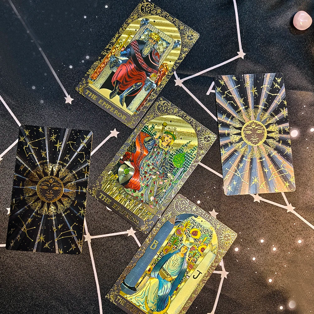 Gold Foil Waterproof Tarot Card Deck with Guidebook