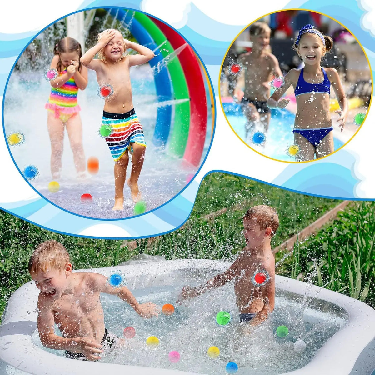 Reusable Water Balloons for Kids - Soft Splash Balls with Mesh Bag