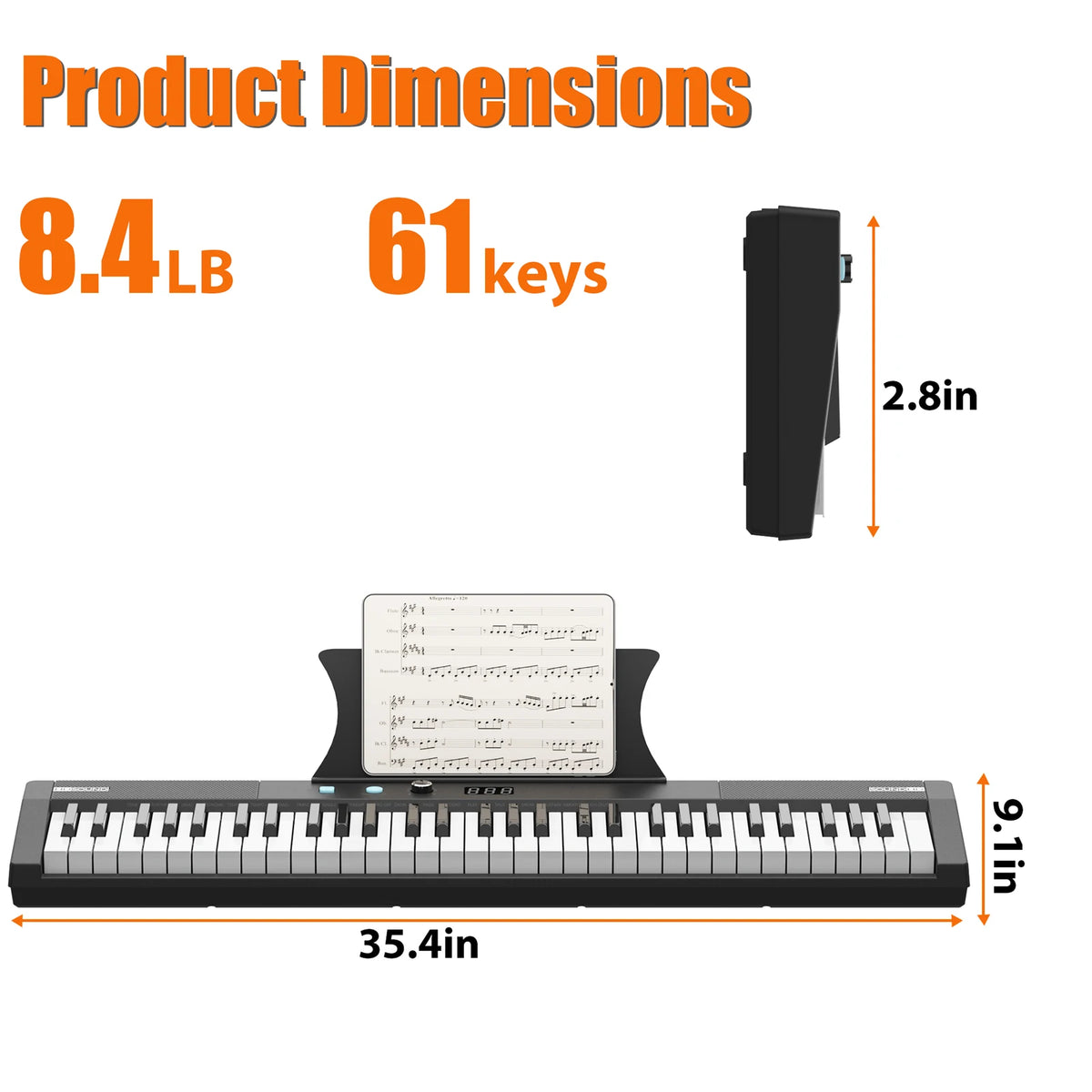 61-Key Portable Keyboard Piano with Stand, Bench, Headphones, and Pedal