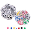 A collection of self-adhesive moving eyes in various sizes and colors arranged in a multi-compartment plastic holder.