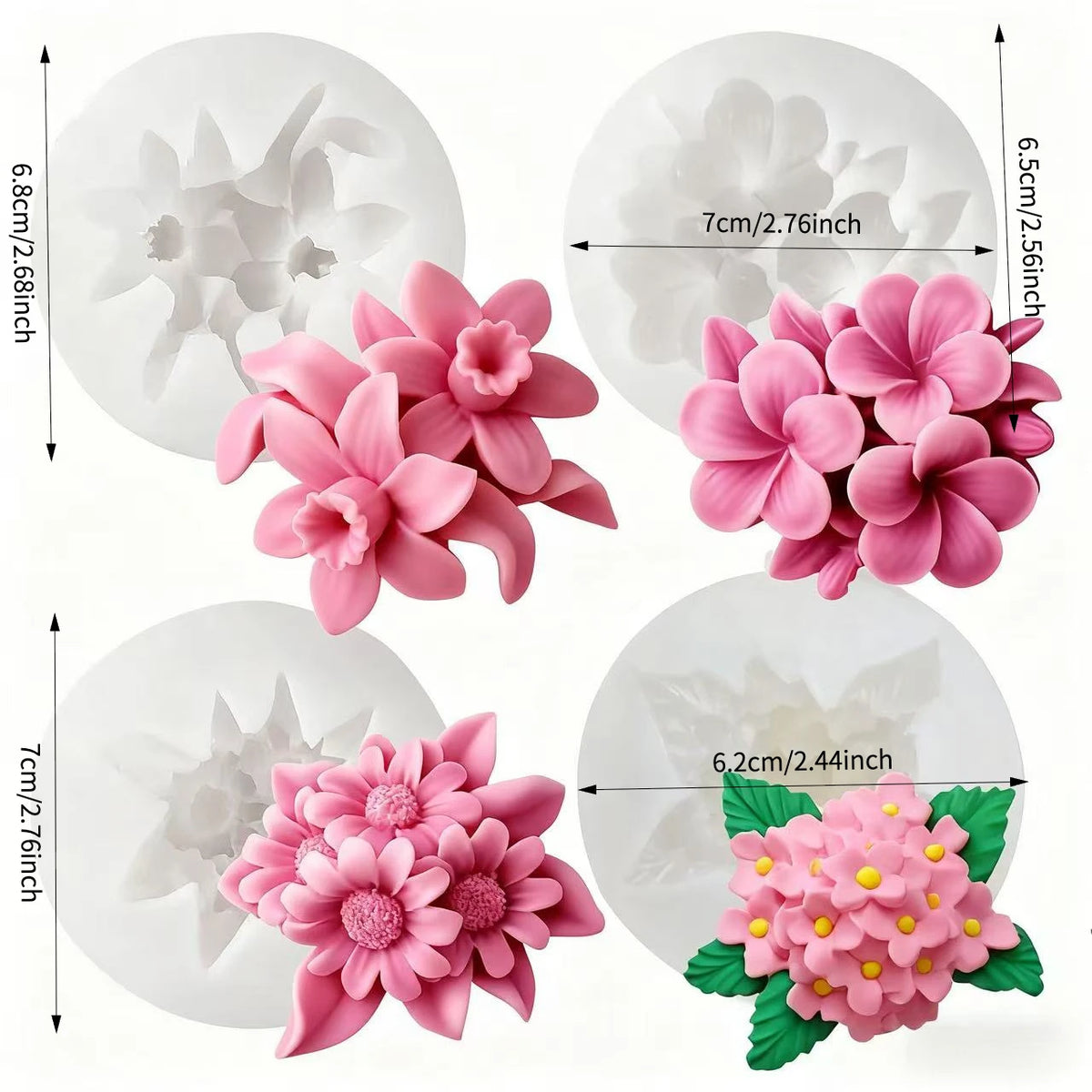 Moules à bougies en silicone roses de différentes formes et motifs pour la création