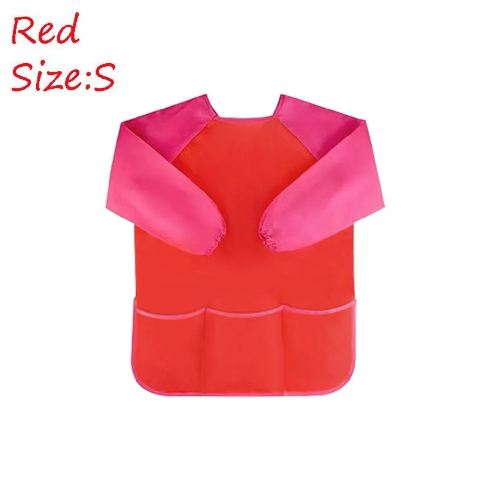 Red size S waterproof kids art and baking apron with long sleeves