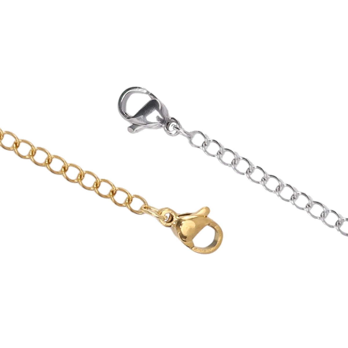 Silver and gold stainless steel extension chains with lobster clasps for jewelry making