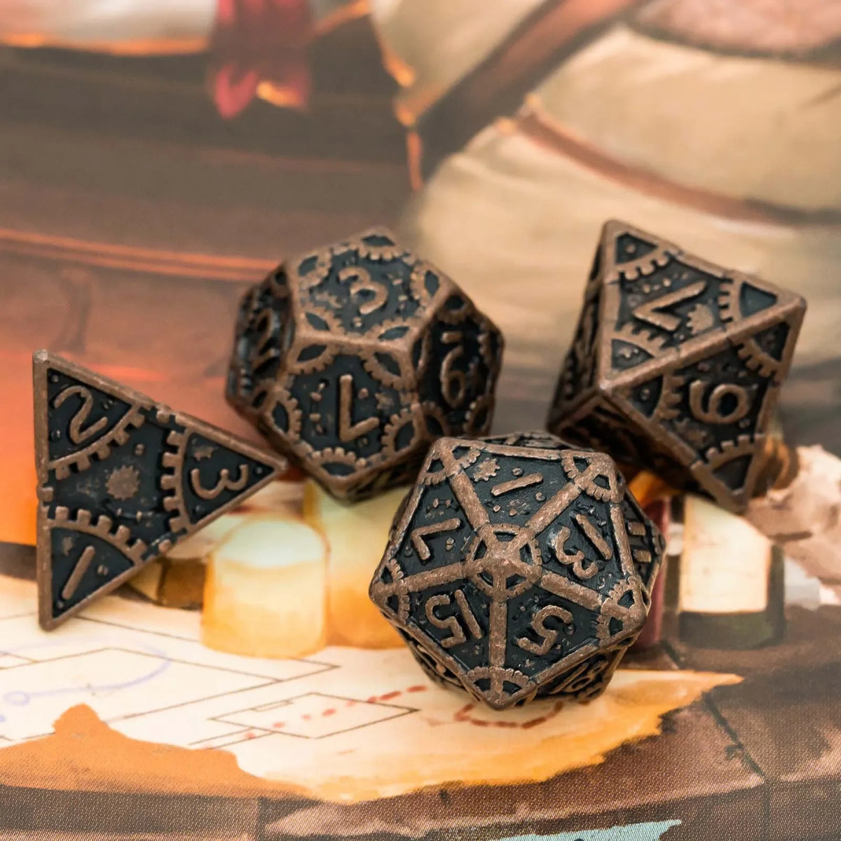 Steampunk Metal Dice Set - 7-Piece Polyhedral RPG Dice