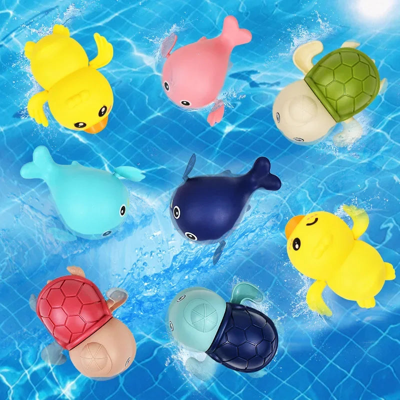Spring-Powered Bath Toys for Kids – Cute Turtle, Duck, and Whale Water Toys