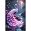 A vibrant pink peacock with iridescent feathers is featured in a fantasy art painting for home décor.