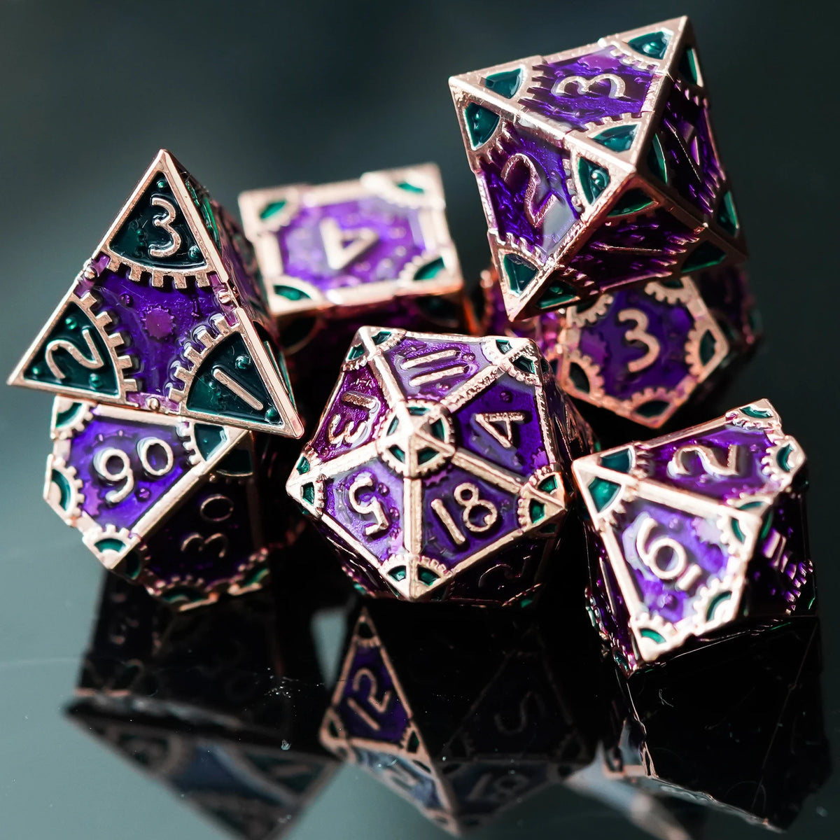 Steampunk Metal Dice Set - 7-Piece Polyhedral RPG Dice