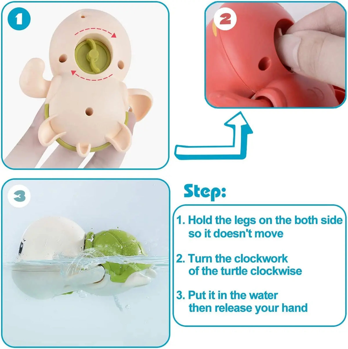 Wind-Up Swimming Turtle Bath Toys (Set of 3)