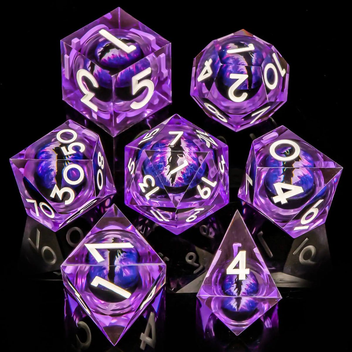 Dragon Eye Resin Dice Set with Liquid Core - 7 Polyhedral Dice for RPG Gaming
