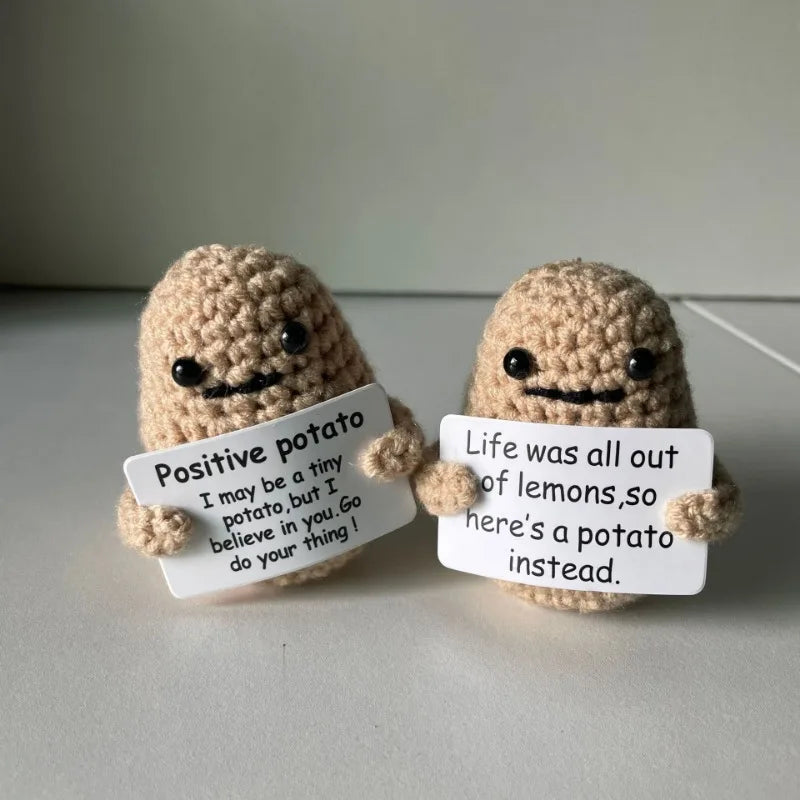 Handmade Knitted Coffee Doll with Card – Funny Crochet Desk Decor
