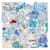 A collection of ocean-themed stickers featuring crabs, shrimp, sea creatures, and marine life in various colors.