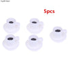 A set of five white mini resin coffee cups designed for dollhouse kitchens.