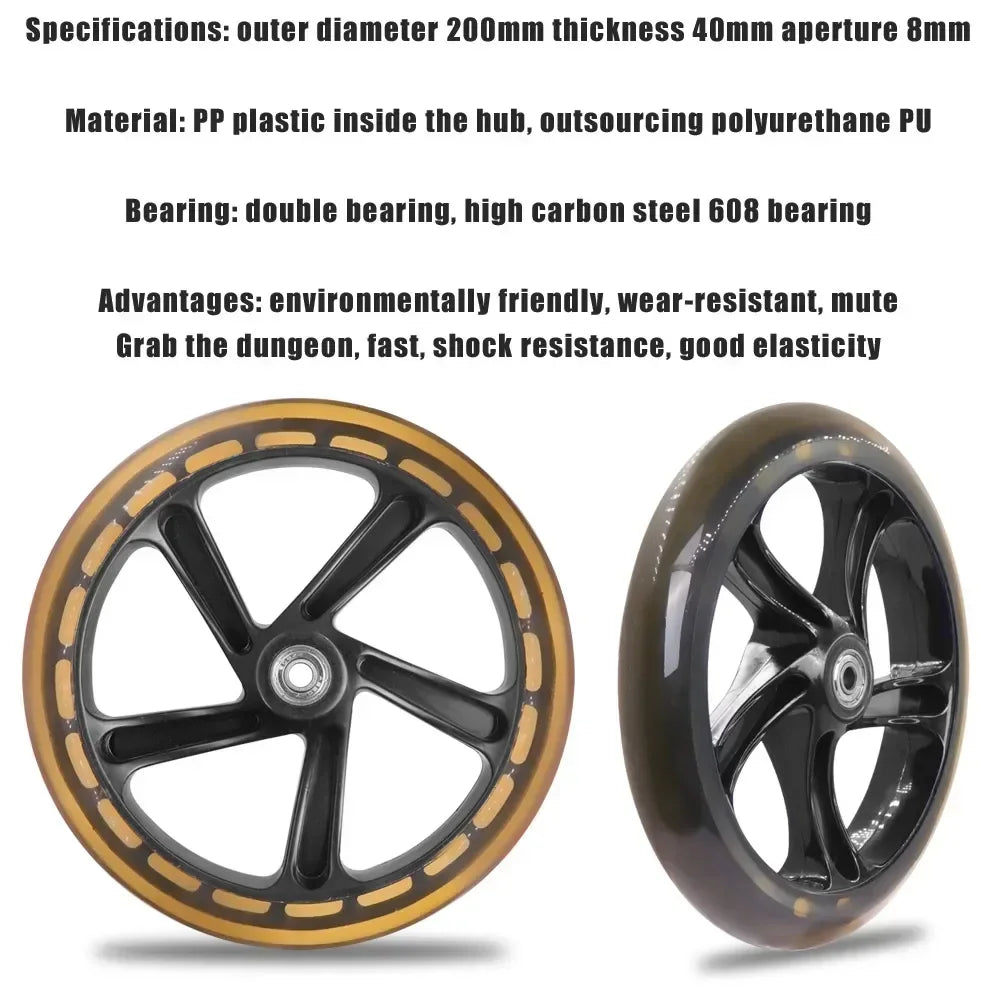 200mm PU Solid Scooter Wheels with ABEC-7 Bearings – Replacement for Razor & Adult Kick Scooters