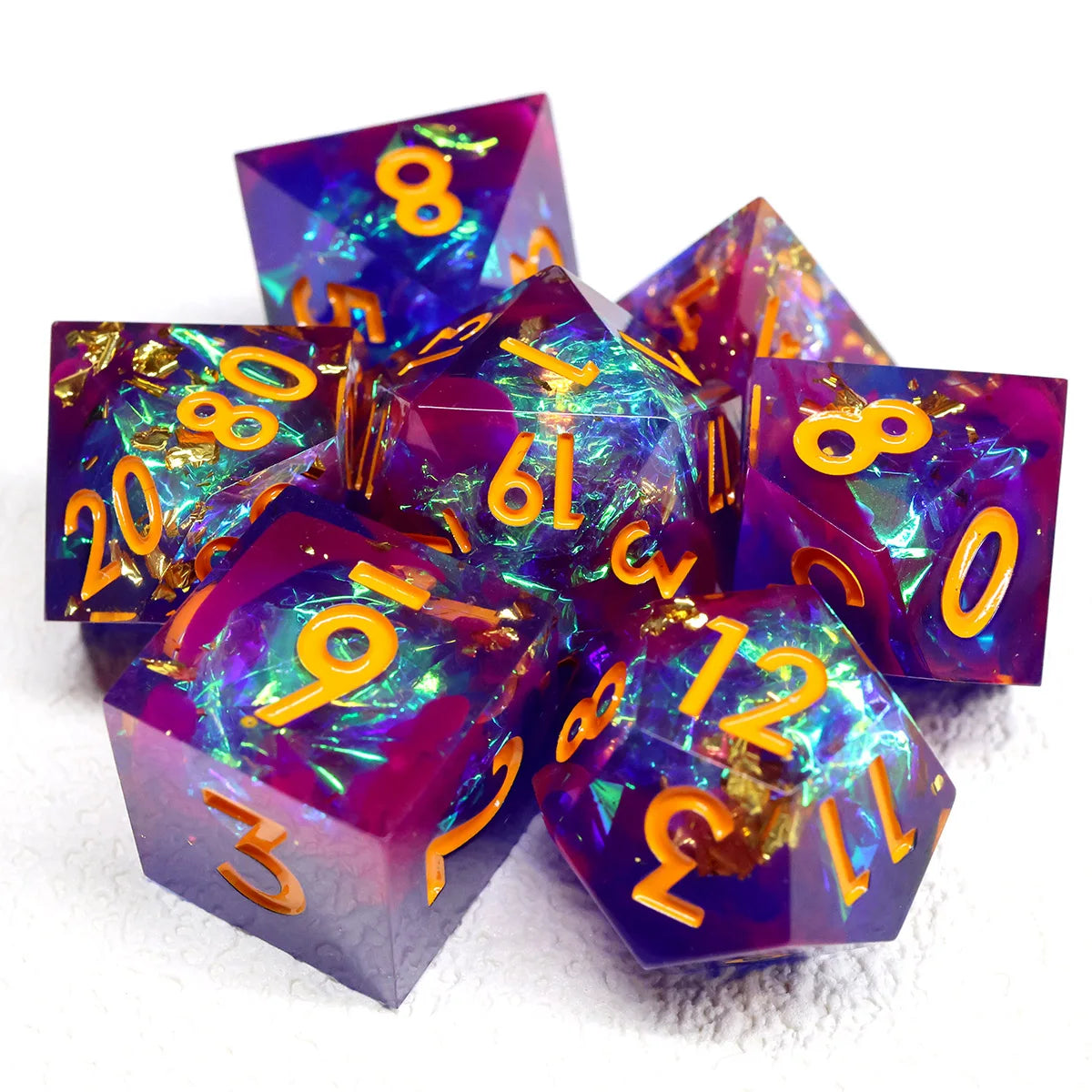 Handmade Resin Polyhedral Dice Set with Sharp Edges