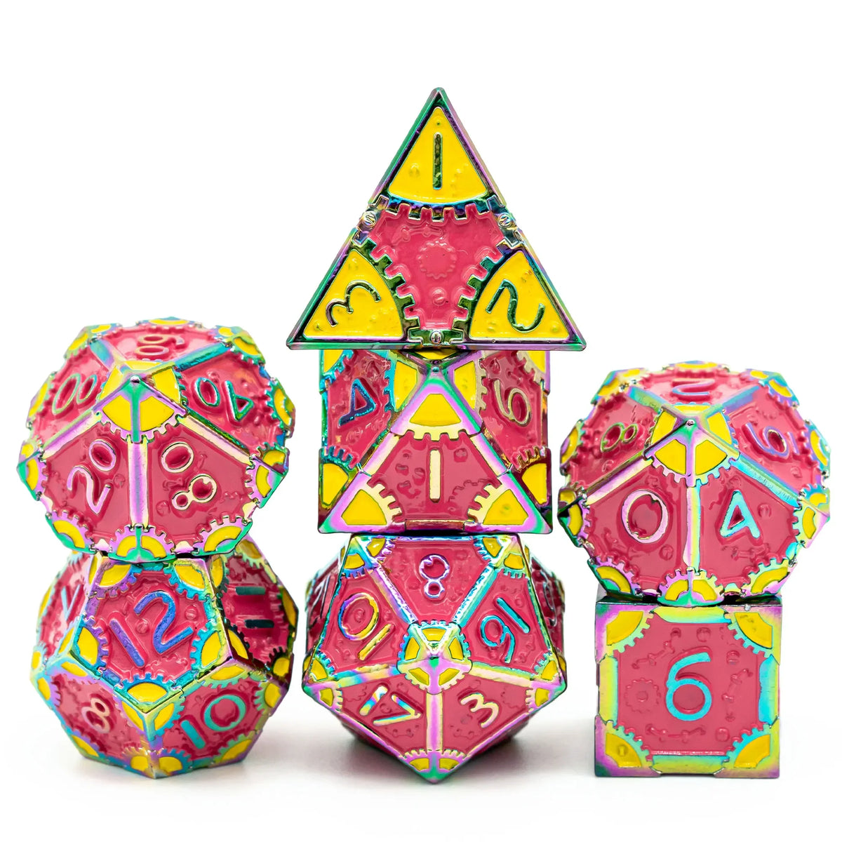 Steampunk Metal Dice Set - 7-Piece Polyhedral RPG Dice