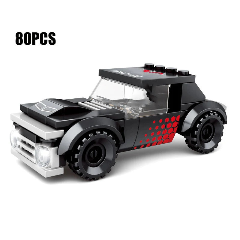 A black police helicopter and SWAT carrier vehicle building blocks set with clear windows and light details.