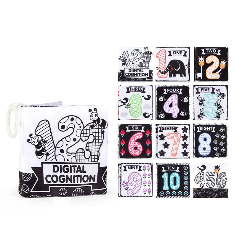 A digital cognition cloth book featuring numbers one through ten with cute animal illustrations.