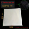 A flat, clear plastic record sleeve is shown next to a measurement guide, suitable for a single LP butterfly.