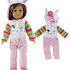 A plush outfit set for a doll featuring a white hooded jacket and pink pants with striped sleeves.