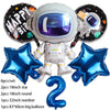 Outer space astronaut party décor set featuring a helmet, space suit, and various balloons and numbers