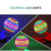 Colorful LED lights in various colors are shown as a spinning ball being held by a hand.