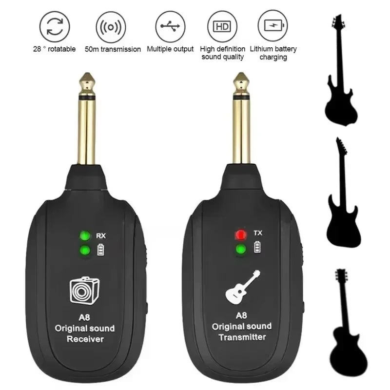 Wireless Guitar System with Built-In Transmitter and Receiver